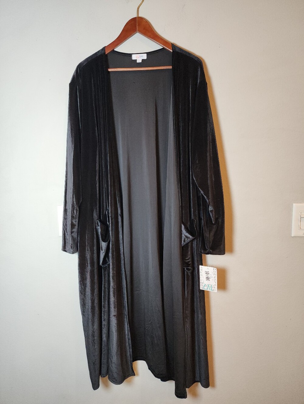 NWT Lularoe Sarah Stretch Velvet Black Duster Cardigan Pockets Open Front 2X XXL